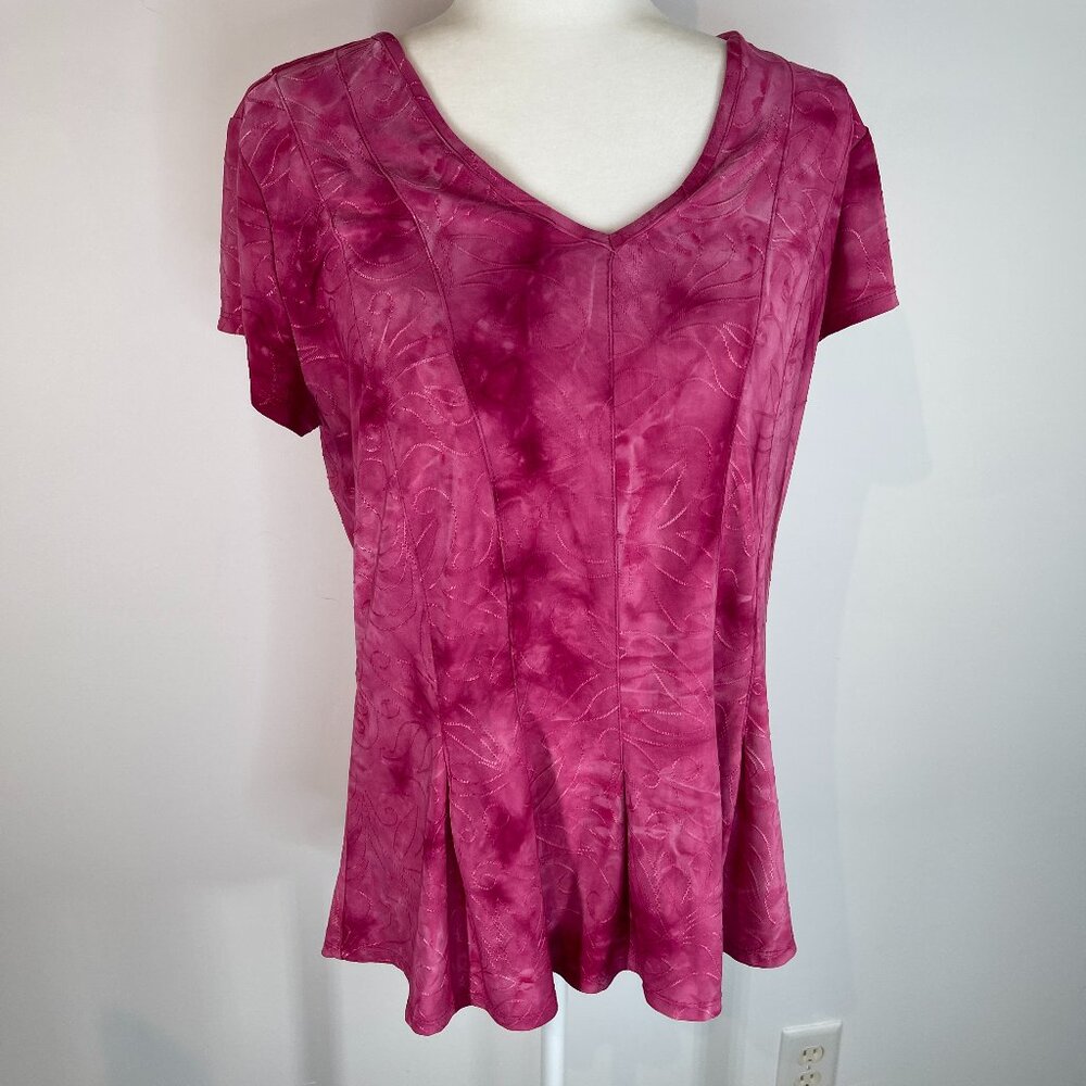 Sami & Jo Pink Embroidered Short Sleeve V-neck Blouse size Large